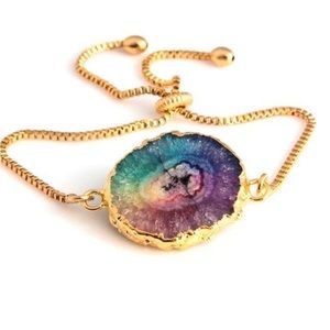 14k gold-plated purple agate gemstone bracelet! .925 Sterling silver! NWOT!